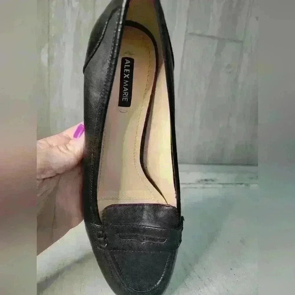 Alex Marie Black Leather Loafers Block Heel Size 8M - Picture 6 of 12